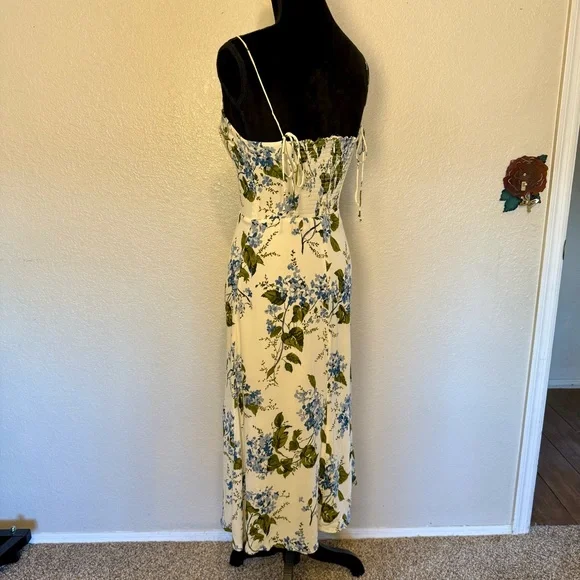 Reformation Juliette Floral Print Midi Georgette Dress White Blue Green Size 6 - Picture 8 of 14